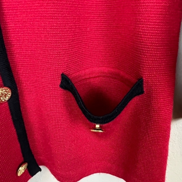 Nicole Summers Red/Black Button Down Sweater Cardigan Gold Buttons; Size S - Picture 5 of 8